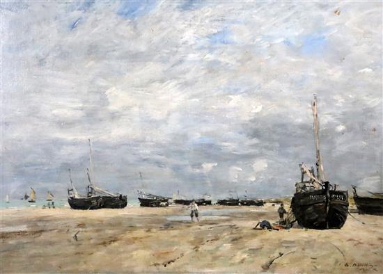 Eugène Boudin (French 1824-1898), oil on canvas, Berck -Bateaux Échoués